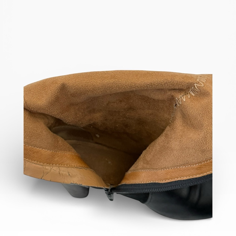 Black Tall Knee-High Leather & Suede Boots W 6.5 Block Heel Side Zip Clarks - Picture 9 of 13